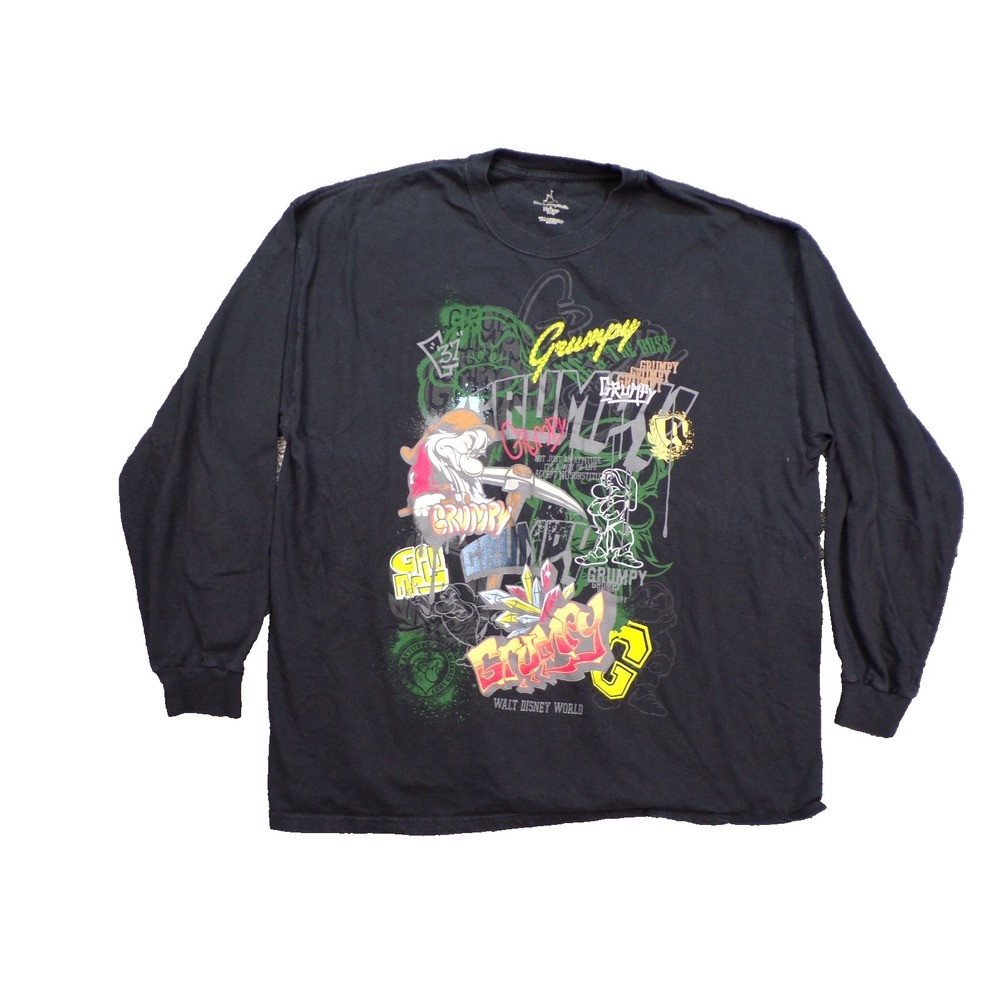 Vintage GRUMPY Walt Disney World Long Sleeve Black  t shirt Large 100% Cotton